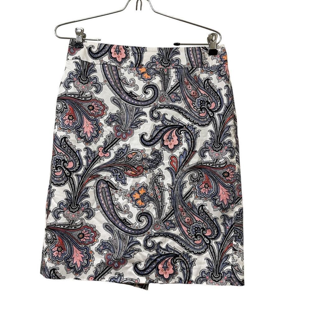 Ann Taylor Size 6 White Colorful Paisley Classic Work Skirt Office Siren Church